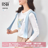 歐莎（OSA）白色印花長(cháng)袖t恤女衣服23年新款打底衫時(shí)尚內搭體恤上衣 白色 M