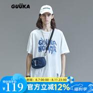 古由卡（GUUKA）xSANK嘻哈潮牌t恤男士短袖夏季情侶裝劉宇同款休閑寬松五分半截袖 白色 F3887 S