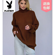 花花公子（PLAYBOY）品牌歐美2025秋冬新款高領女式毛衣大碼寬松落肩純色女式針織 咖啡色 均碼