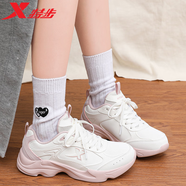 特步女鞋運動(dòng)鞋子女2025秋季老爹鞋休閑鞋耐磨增高女士網(wǎng)面跑鞋減震鞋 純凈粉/帆白 36