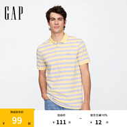 Gap【情人節(jié)】男女裝春季新款刺繡短袖polo衫常規(guī)T恤上衣美版586306 黃色條紋 S 美碼 M亞洲碼175/92A