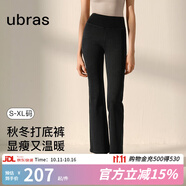 ubras仿牛仔高腰收腹加絨喇叭褲女修身顯瘦秋冬褲子 黑色-仿牛仔加絨微喇款 1條 L