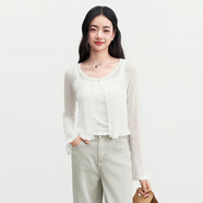 樂(lè )町精致鏤空提花線(xiàn)開(kāi)衫女2025年夏季新款精致甜美針織短款外套 云霧白（現貨） M