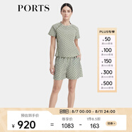 PORTS寶姿商場同款早秋新款女裝盎然綠意LOGO印花運動彈力短袖T恤 綠色印花 L