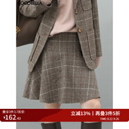 COCOBELLA學(xué)院風(fēng)格紋毛呢半身裙女時(shí)尚荷葉擺氣質(zhì)A字短裙HS921 灰色格 M