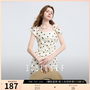 三彩獨(dú)醒2025夏季新款法式復(fù)古溫柔風(fēng)波點(diǎn)方領(lǐng)連衣裙收腰長裙F 米白色幾何 S 155/80A