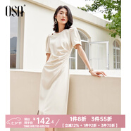 歐莎（OSA）赫本風(fēng)小黑裙中長(cháng)款優(yōu)雅收腰短袖連衣裙女夏季2025年新款 杏色 L