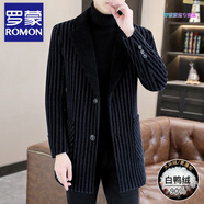 羅蒙（ROMON）毛呢大衣男中長款秋冬季羽絨內(nèi)膽加厚金貂絨呢子外套男士風(fēng)衣 5569深藍(lán) XL 125-140斤