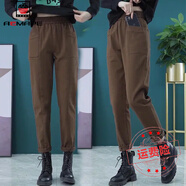 AEMAPE哈倫褲女2025春秋新款褲子寬松韓版休閑褲女松緊腰顯瘦長(cháng)褲 咖啡色 L