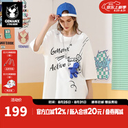 閃電潮牌（GENANX）新款T恤趣味可拆卸小熊純棉寬松短袖情侶T恤男 白色 2XL