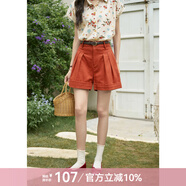 謎秀【暮色山谷】港風(fēng)復(fù)古純色休閑短褲女2025高腰直筒褲 復(fù)古紅 S