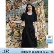 范思藍恩夏季腰精裙氣質(zhì)收腰無(wú)袖背心連衣裙女夏季新款海邊度假顯瘦裙 黑色-有袖 XS