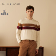 TOMMY HILFIGER【純色V領(lǐng)】秋冬男裝純棉商務(wù)休閑通勤內搭打底衫針織衫毛衣 【撞色條紋】米白色AFA L （推薦：150-165斤）