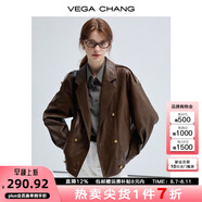 VEGA CHANG春秋季皮衣外套女2025年新款復(fù)古曠野美拉德外套 機(jī)車棕 M