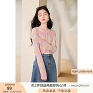 香影水墨暈染網(wǎng)紗t恤女2025秋季新款圓領(lǐng)灰色防曬衫長袖薄款上衣 粉紅X843019 L
