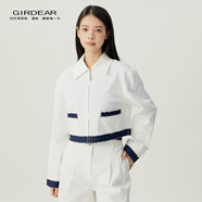 哥弟（GIRDEAR）女裝簡(jiǎn)約百搭毛邊織帶拼接短款拉鏈夾克外套女1400721 白 L (4碼)