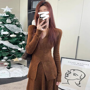 園翌小個(gè)子韓系穿搭連衣裙子女秋冬季2025法式氣質(zhì)感套裝長(cháng)裙 焦糖色套裝【腰帶】【高級感超好看法式氣質(zhì)修身配大衣 S 【收藏加購優(yōu)先發(fā)貨】