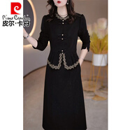 皮爾卡丹（pierre cardin）氣質(zhì)民族風(fēng)格女式長(cháng)袖連衣裙2025春秋季新款高端改良旗袍媽媽修身 黑色 3XL 建議131-140斤