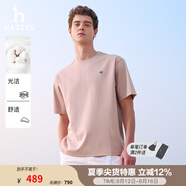 哈吉斯（HAZZYS）男裝 夏季【PHIZ系列】寬松上衣圓領(lǐng)純色簡(jiǎn)約短袖T恤男 淺粉色LP XL （180/100A 50）