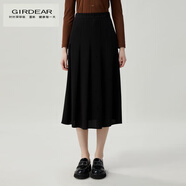 哥弟（GIRDEAR）女裝高腰優(yōu)雅拼接擺葉中長半身裙1200325 黑 2XL (6碼)