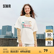 Semir[商場同款]史努比系列短袖T恤女中長款印花2024新款純棉秋裝 本白10102 160/84A/M