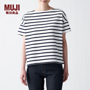 無(wú)印良品 MUJI 女式 粗棉線(xiàn)天竺編織 一字領(lǐng)寬版T恤 BBB07A1S 白色X圖案 M-L