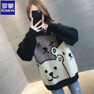 羅蒙（ROMON）大碼秋冬針織衫胖妹300斤打底衫中長(cháng)款加厚毛衣寬松毛衫女衣外穿 黑色 【大碼】 3XL 【160-180斤】