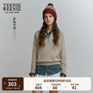 Teenie Weenie小熊女冬季休閑通勤彩色點(diǎn)子紗長(cháng)半開(kāi)襟套頭慵懶毛衣 卡其色 XS 155