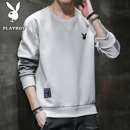花花公子（PLAYBOY）衛(wèi)衣男長袖T恤上衣秋冬季新款秋衣圓領(lǐng)中青年親膚透氣男裝親膚 灰色 XL （120斤-135斤）