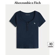 ABERCROMBIE & FITCH【多色亨利領】女裝25夏新款經(jīng)典小麋鹿修身短袖T恤KI139-5271 海軍藍(白色小麋鹿) M (165/96A)