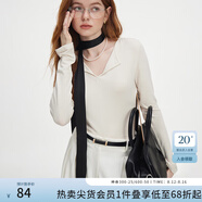 范思藍恩秋季V領(lǐng)套頭百搭長(cháng)袖針織T恤女秋季2024新款通勤修身針織衫上衣 奶杏色 M