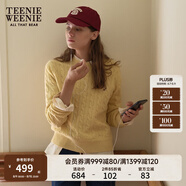 Teenie Weenie小熊毛衣女春季簡約運動綿羊毛圓領(lǐng)絞花針織毛衣女 黃色 L