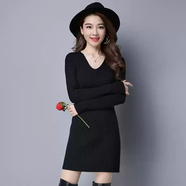 WVD國際高奢大牌低領(lǐng)毛衣女式秋冬中長(cháng)新款紅色V領(lǐng)套頭針織底衫包臀 黑色 S 均碼
