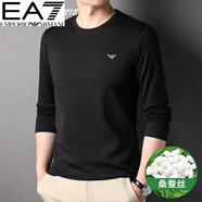 Emporio Armani EA7阿瑪尼男裝?！ばQ·絲長袖t恤圓領(lǐng)春秋季裝體恤絲光棉白色打底衫 GAE/87-3911黑色 3XL 190/104A