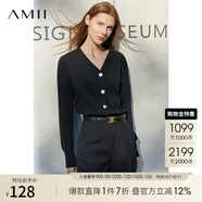 AMII極簡洋氣V領(lǐng)針織開衫春秋新款全棉長袖上衣女短裝毛衣針織外套 黑色 150/76A/XS