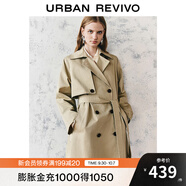 UR秋季新款女裝摩登英倫風(fēng)雙排扣收腰系帶風(fēng)衣UWM140030 淺卡其 (偏寬松) L