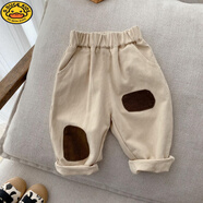 G.duck兒童休閑褲子春秋季小童寶寶薄款男童純棉寬松長(cháng)褲韓版洋氣工裝褲 米色褲子 100 cm 建議身高90-100cm