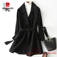 皮爾卡丹（pierre cardin）品牌高檔小個子雙面呢羊毛大衣女2025秋冬季中長款小香風(fēng)毛呢外套 黑色-澳毛 XS 80-90斤
