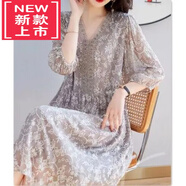 WVHK【特價撿漏】真絲連衣裙顯白淺灰寬松遮肚顯瘦桑蠶絲刺繡中長裙 淺灰色 大碼2XL