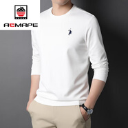 AEMAPE奢侈高端品牌衛(wèi)衣男春秋季圓領(lǐng)純色長袖t恤休閑時尚刺繡商務(wù)男裝 白色 175/XL建議 135-150斤