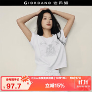 佐丹奴【韓國明星同款】純棉刺繡圓領(lǐng)短款插肩短袖衛(wèi)衣女05395519