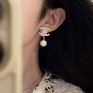 MHFDOGGXR 秋冬復古美拉德色系竹節小眾設計項鏈鎖骨鏈 經(jīng)典方鉆吊珍珠耳夾_無(wú)需耳洞