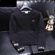 巴寶利亞輕奢新款秋季男士圓領(lǐng)字母莉刺繡簡(jiǎn)約純色套頭衛(wèi)衣男潮大碼 黑色A M