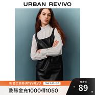 UR冬季新款女裝氣質(zhì)減齡通勤PU皮無(wú)袖連衣裙UYU740021 黑色 XL