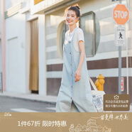 茵曼百搭簡(jiǎn)約風(fēng)牛仔連衣裙兩件套裝夏女裝休閑背帶長(cháng)裙子 淺牛仔 S