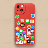 接運貓ins創(chuàng)意圖標(biāo)蘋果16手機殼適用iPhone1514硅膠13軟殼1211promax 中國紅-蘋果圖標(biāo) iPhoneX
