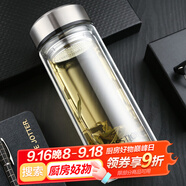 富光拾喜雙層玻璃杯便攜帶蓋男士商務(wù)水杯隔熱辦公室泡茶杯子520ml本色