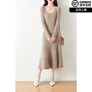 鄂爾多斯市產(chǎn)羊絨衫女士100%純羊絨U領(lǐng)韓版長(cháng)款裙秋冬2025新品 本紫色 L