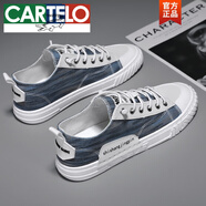 卡帝樂鱷魚（CARTELO）新品帆布男鞋新款秋季潮流百搭休閑運動板鞋男士透氣一腳蹬潮鞋春 B08-3白藍 40