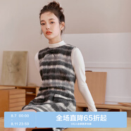 樂町修身背心裙黑白格無袖裙絨感復古千金風連衣裙 黑色(現(xiàn)貨) XS